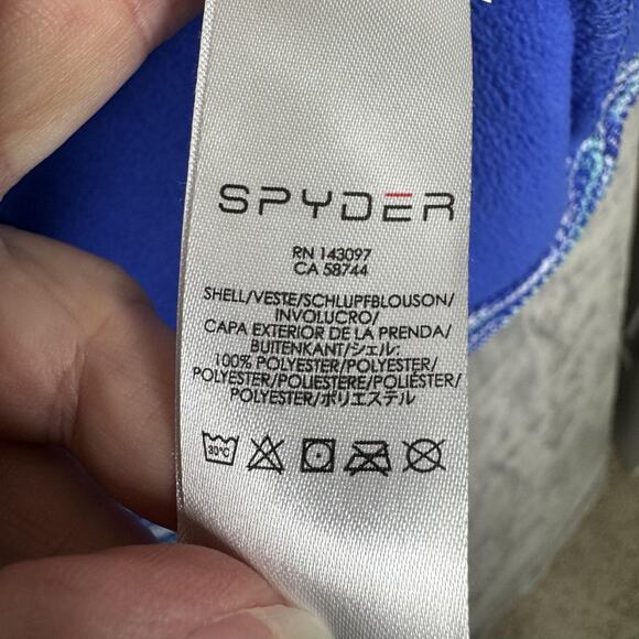 Spyder Jacket Womens XL Blue Aqua Full Zip Sweater Fleece Stand Collar Space Dye - Picture 8 of 12